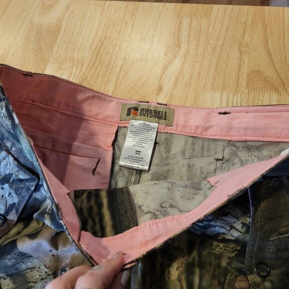 Russel Outdoors M 8/10 Camouflage Straight Leg Cargo Pants Pink Lining Zip Snap - Picture 8 of 16